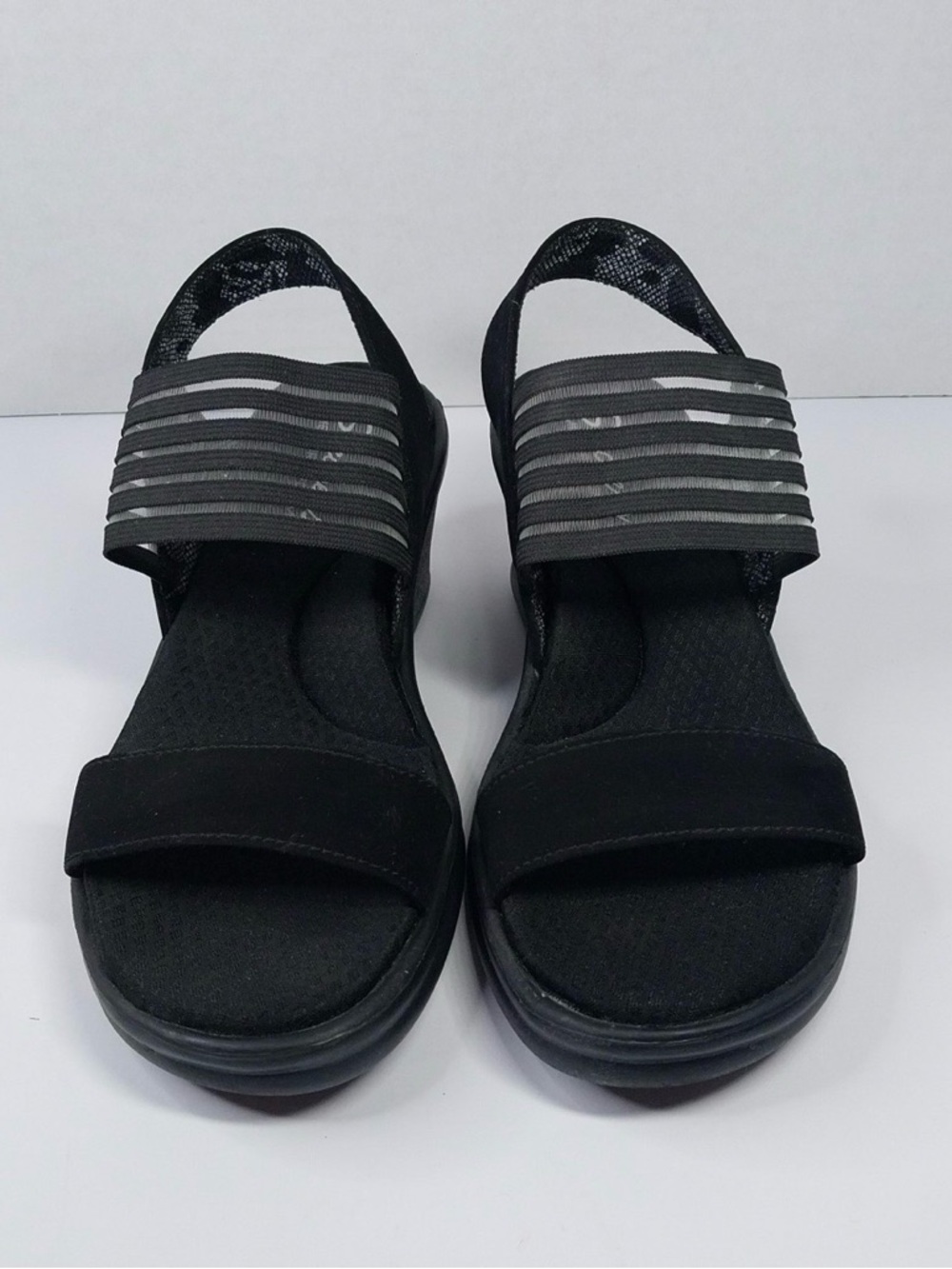 skechers cali rumble sci fi Women's Black Wedge Sandals with Elastic Strap 8 - Picture 2 of 11
